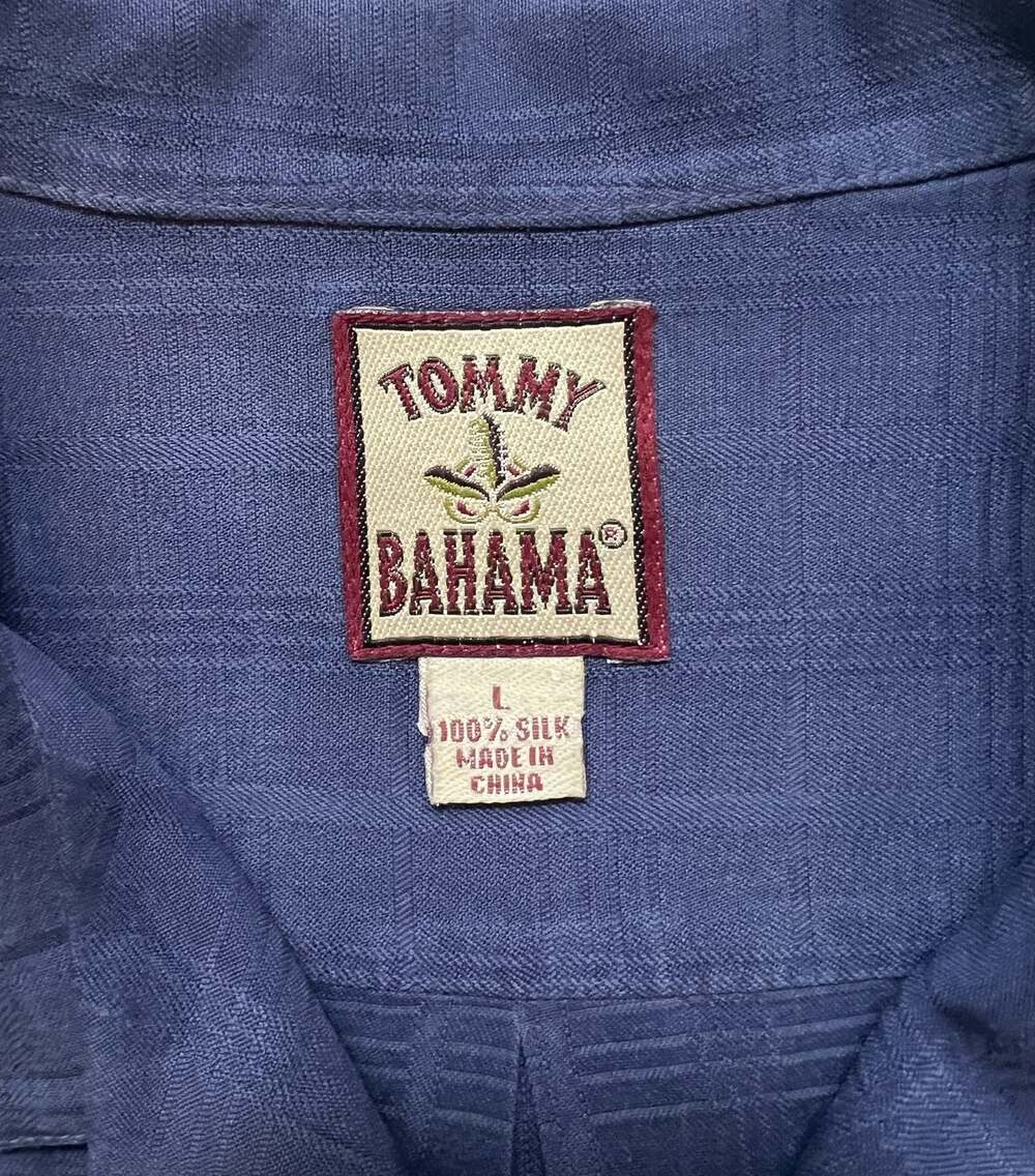 Tommy Bahama 100% Silk Navy Blue Textured Short Sleeve Camp Shirt Size L - Picture 3 of 6